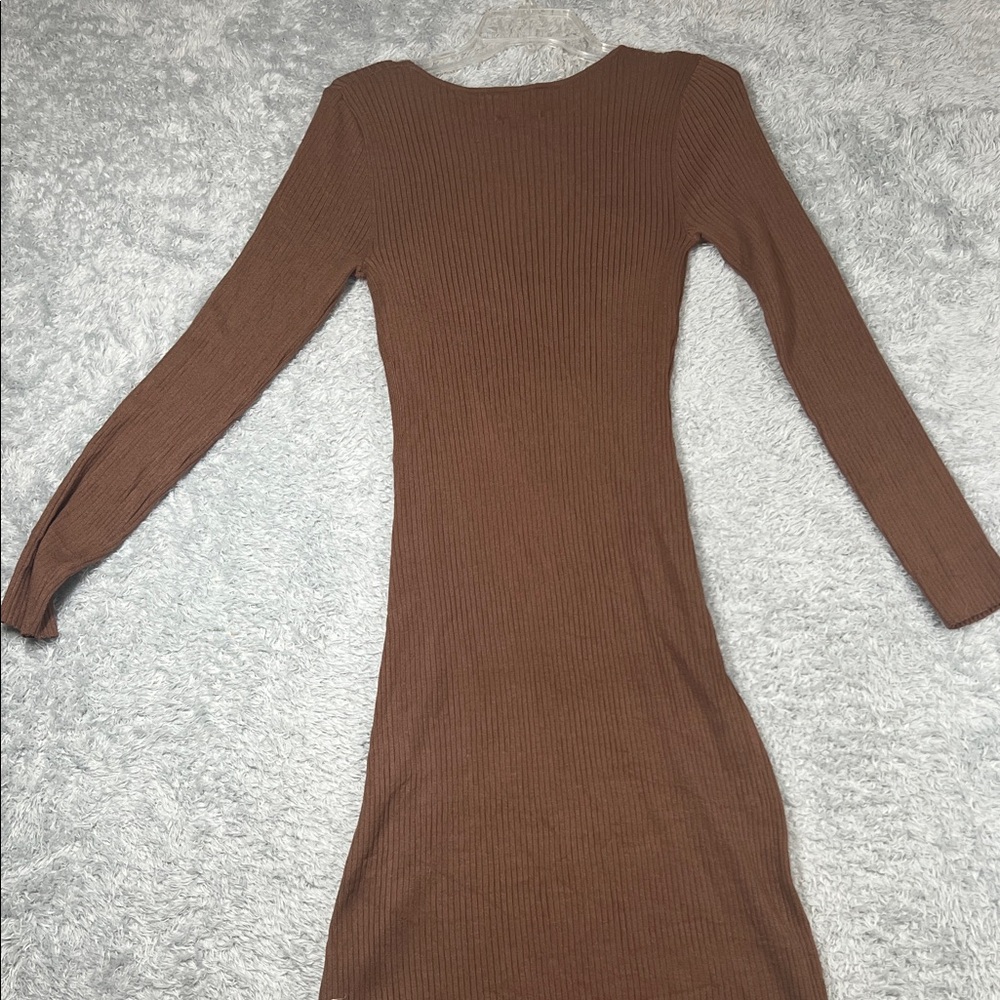 Pink Rose Brown Long Sleeve Dress with Button Detail - Picture 3 of 10